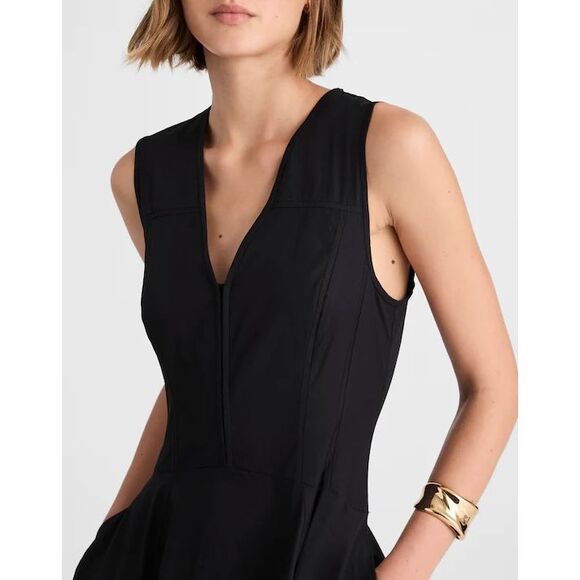 Madewell V-Neck Circle Midi Dress Jet Black Size 14 NWT - Picture 5 of 11
